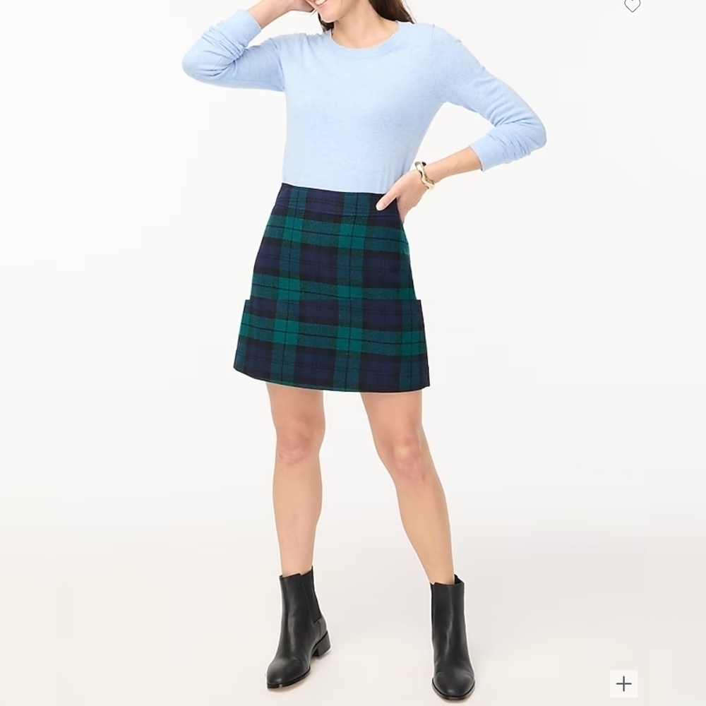 J. Crew factory Green Black Wool-blend Mini Skirt In Black Watch Plaid Size 10